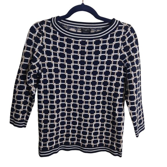 Talbots Merino Wool Neutral Geometric 3/4 Sleeve Sweater Size Sp - Picture 1 of 5
